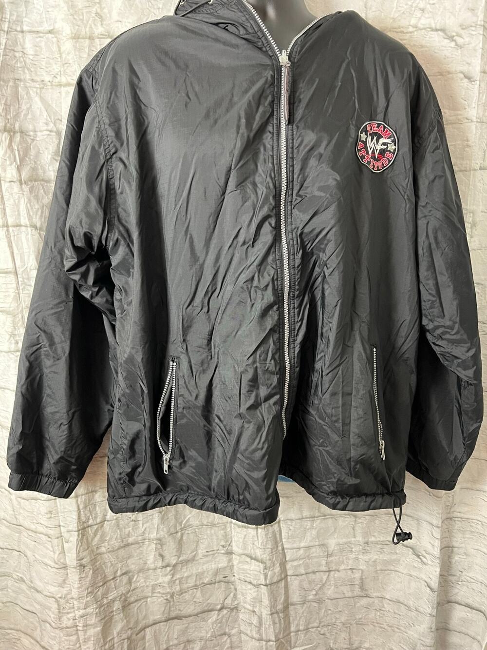 Vintage Starting Line WWF Signature Series Black Team Attitude Jacket Coat Large